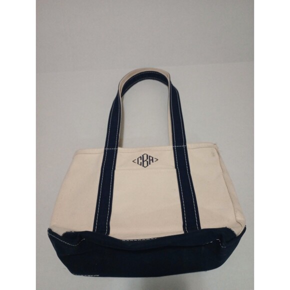 LL Bean Boat & Tote Bag USA Made Canvas Blue Zipper CBA Custom Monogram Small - Picture 2 of 14
